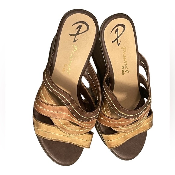 Passarela Brazil Terra Stitched Strap Leather Wedge Sandal; size 6 women’s - Picture 3 of 11